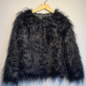 Shaggy Faux Fur Satin Lined Black Jacket